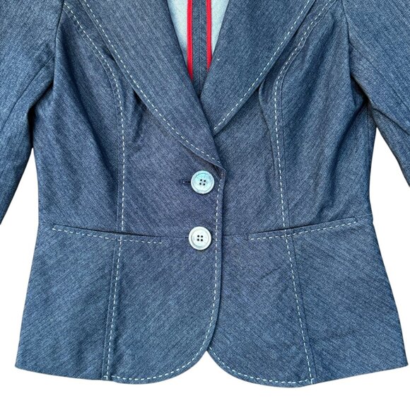 Retro Fitted Striped Denim White Stitch Women's Blazer Jacket (8P) - Picture 3 of 7